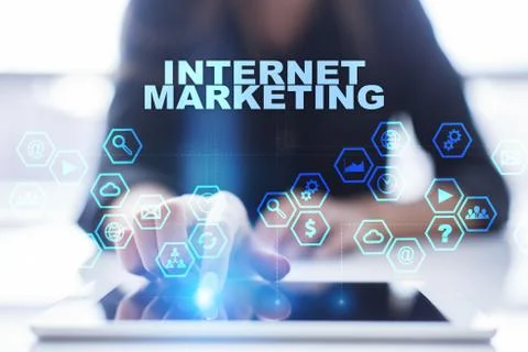 Woman is using tablet pc and selecting internet marketing Stock-Fotos
