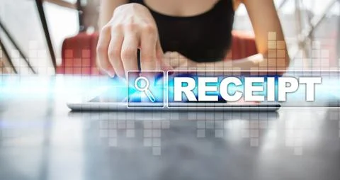 Woman using tablet pc and selecting receipt. Stock Photos