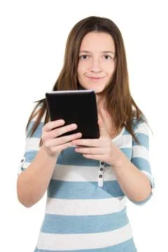 Woman using a tablet pc Foto stock