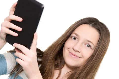 Woman using a tablet pc Foto stock