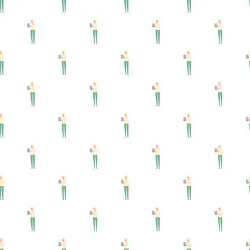 Woman using tablet standing pattern seamless background Illustrazione stock