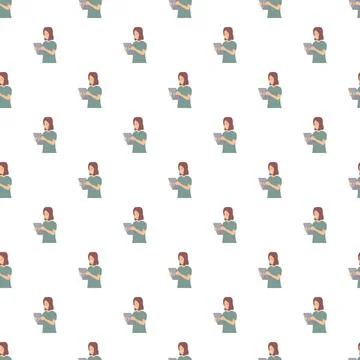 Woman using tablet technology seamless pattern background Stock Illustration