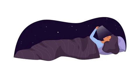 Woman using tablet while lying on stomach concept illustration Illustrazione stock