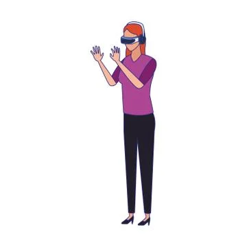 Woman using technology of augmented reality vector design 스톡 일러스트