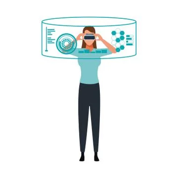 Woman using technology of augmented reality vector design 스톡 일러스트