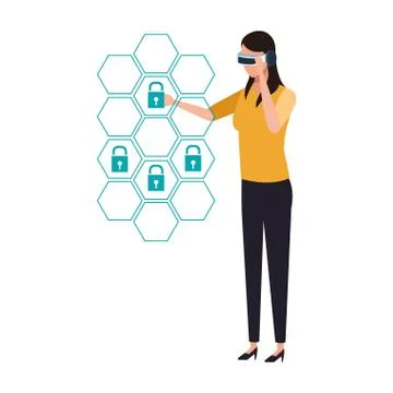 Woman using technology of augmented reality vector design Illustrazione stock