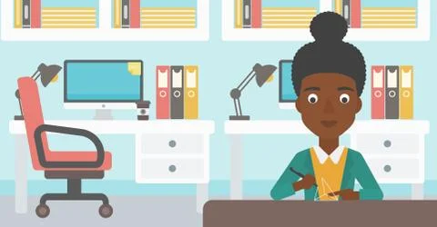 Woman using three D pen vector illustration 스톡 일러스트