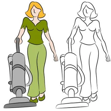 Woman using a vacuum cleaner Stockillustratie