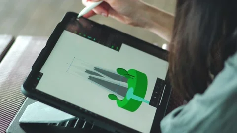 A Woman Using A Vector-Based Drawing Software On An iPad Tablet In Tokyo, Stock Footage 135782484