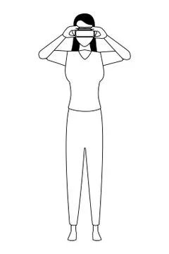 Woman using virtual reality glasses in black and white イラスト素材