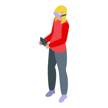 Woman using virtual reality glasses for drone flight simulation Stock Illustration