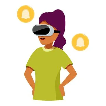 Woman is using virtual reality glasses and receiving notification Stock Illustration