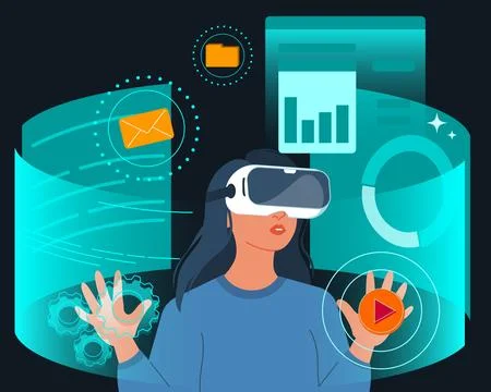 Woman Using Virtual Reality Headset Stockillustratie
