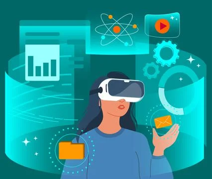 Woman Using Virtual Reality Headset Stock Illustration