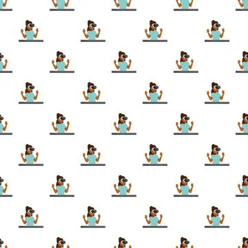Woman using virtual reality headset in seamless pattern design 스톡 일러스트