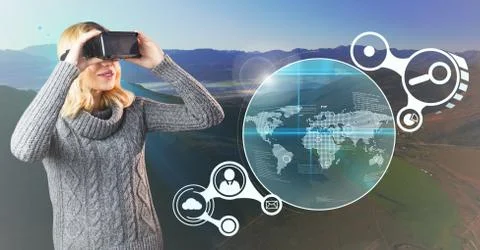 Woman using virtual reality headset Foto stock
