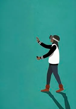 Woman using virtual reality simulator Stock Illustration