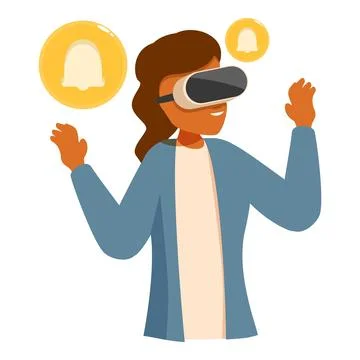Woman using vr headset experiencing new notifications in metaverse Stock Illustration