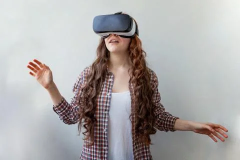 Woman using VR headset Stock Photos