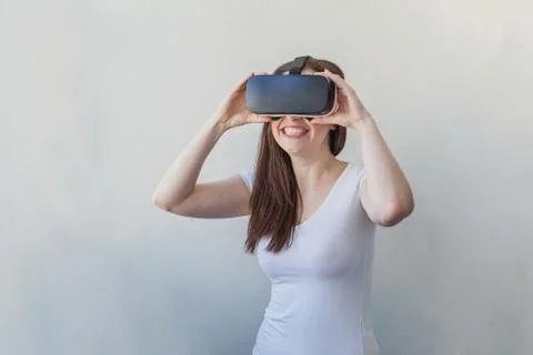Woman using VR headset Stock Photos