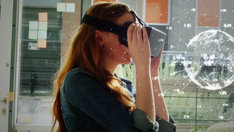 Woman using vr in office Stock Footage 101016491
