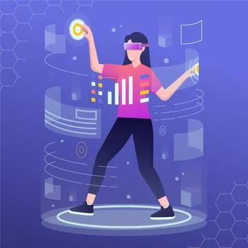 Woman using?virtual reality headset 스톡 일러스트