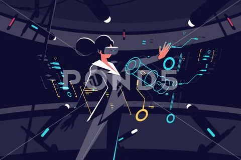 Woman in vr glasses working process Stock Illustration