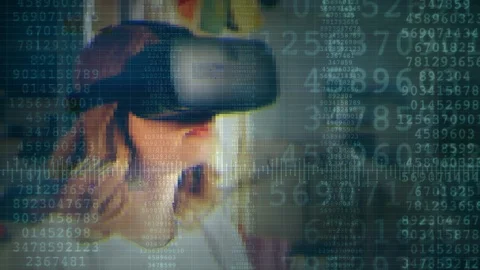 Woman With VR Headset Inside Matrix Source Code Stock Footage 105178203