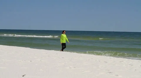 Woman Walking Beach Stock Footage 24790672