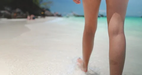Woman walking on the beach in phi phi islands, thailand Stock Footage 311105538