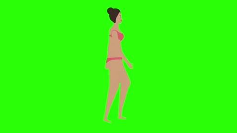 Woman walking in the bikini, seamless loop, character animation, chroma key Stock Footage 273970342