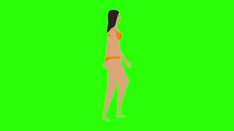 Woman walking in the bikini, seamless loop, character animation, chroma key Stock Footage 273970347