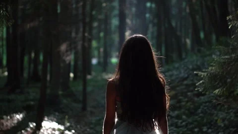 Woman Walking in Forest Stock Footage 241152004