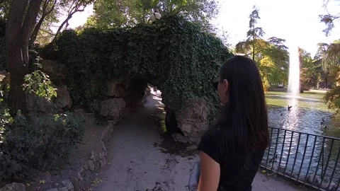 Woman Walking Inside Cave Stock Footage 87650387