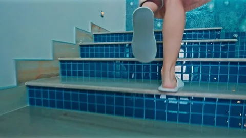 Woman Walking Up The Stair Stock Footage