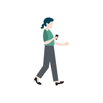 Woman Walking while Using Smartphone Flat Vector Illustration Stock Illustration