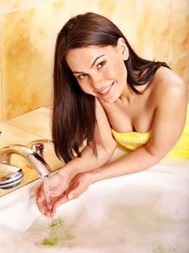Woman washing hand. Stock Photos