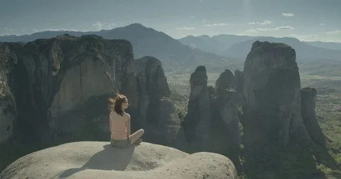 Woman watching beautiful rock formations Stock Footage