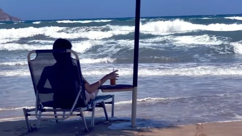 Woman Watching the Sea Stock Footage