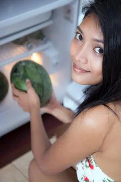 Woman with water melon Stock Photos