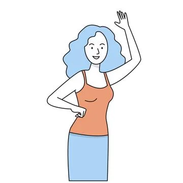 Woman waving hand flat vector illustration Stock Illustration