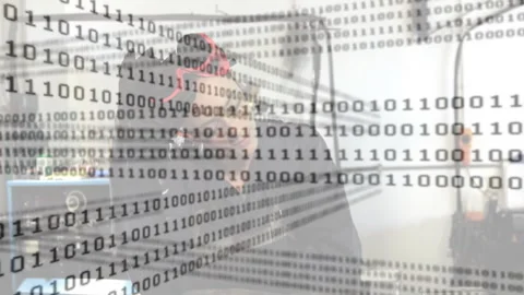 Woman wearing VR headset testing hardware components in tech lab, with floating Stock Footage 308100892