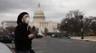 A Woman Wears A Mask In Front Of The Capitol During The Covid-19 Pandemic Stock Footage