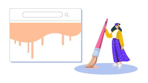 Woman Web designer visualizing a vibrant search concept with a large brush Stock Illustration