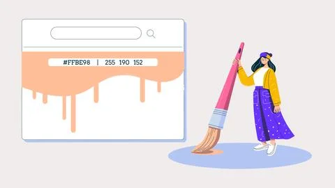 Woman Web designer visualizing a vibrant search concept with a large brush Stock Illustration