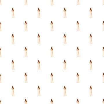 Woman in white dress standing repeat pattern Stock Illustration