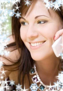 Woman with white phone Stock Illustration