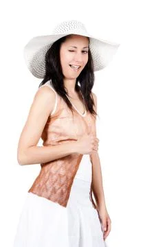 Woman in white sun hat Stock Photos