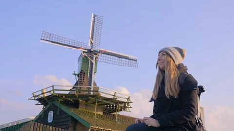 Woman By Windmill Video stock 116206381