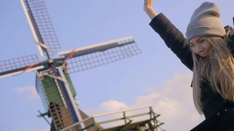 Woman By Windmill Vídeo Stock 116807073